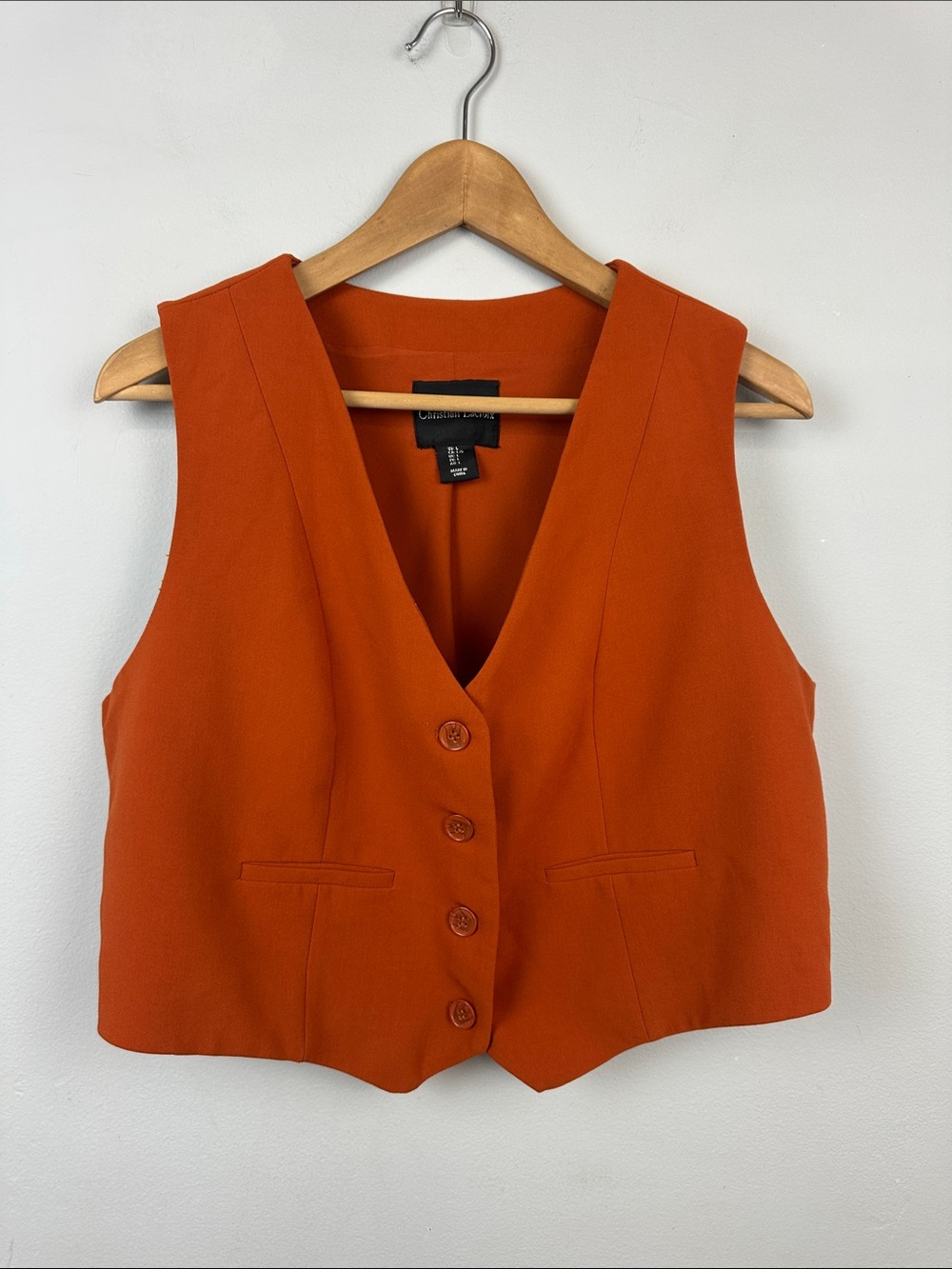 Christian LACROIX Cropped Rust Orange Button-Front Vest Sz L
